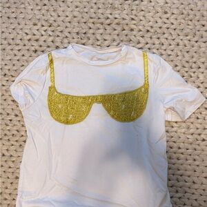 White T-Shirt with Yellow Bikini Top Design